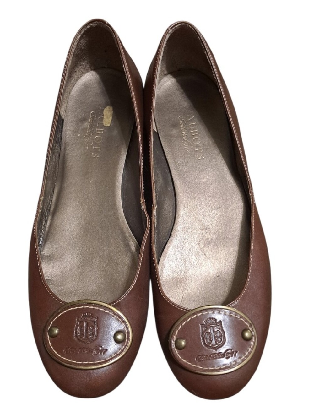 Talbots Brown Leather Round-Toe Ballet Flats with Crest